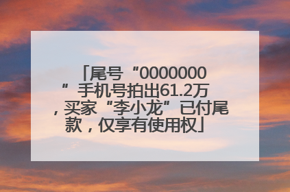 尾号“0000000”手机号拍出61.2万，买家“李小龙”已付尾款，仅享有使用权